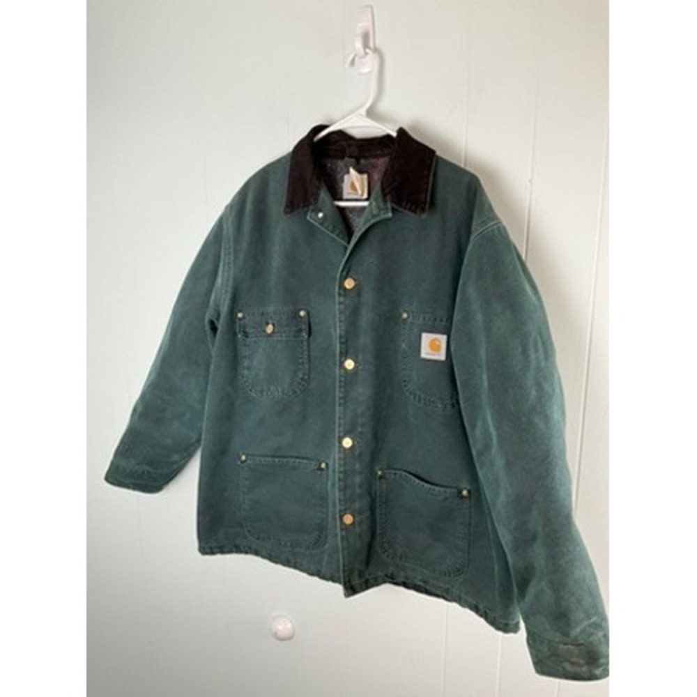 Vintage Carhartt Blanket Lined Duck Canvas Chore Coat Hunter Green Mens XL
